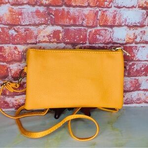 Bright Yellow Faux Pebbled Leather
 Convertible Crossbody Clutch